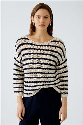 Oui White & Blue Casual summer pullover