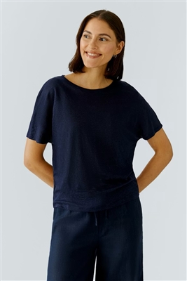 Oui T-shirt in dark blue Linen jersey,