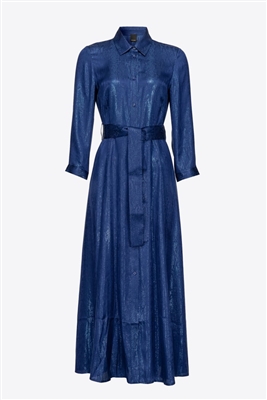 Pinko Sushi blue maxi shirt dress in silk-blend jacquard fabric