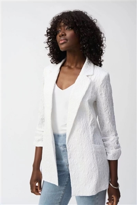 Joseph Ribkoff White Woven Jacquard Boxy Blazer