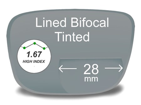 Lined Bifocal 28mm High Index 1.67 Tinted Prescription Eyeglass Lenses