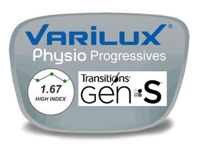 Varilux Physio Progressive (no-line) High Index 1.67 Transitions VI Prescription Eyeglass Lenses