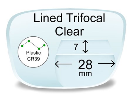 Lined Trifocal 7x28 Plastic Prescription Eyeglass Lenses