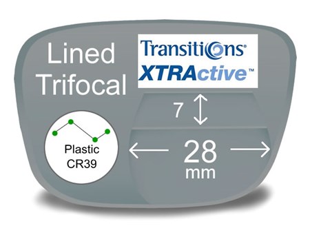 Lined Trifocal 7x28 Plastic Transitions XTRActive Prescription Eyeglass Lenses