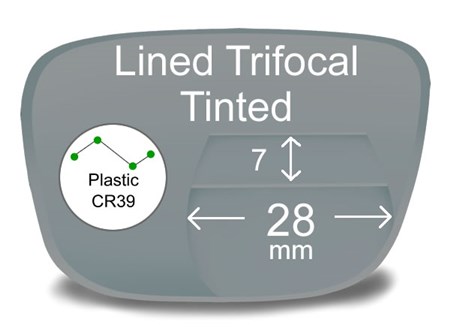 Lined Trifocal 7x28 Plastic Tinted Prescription Eyeglass Lenses