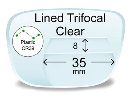 Lined Trifocal 8x35 Plastic Prescription Eyeglass Lenses