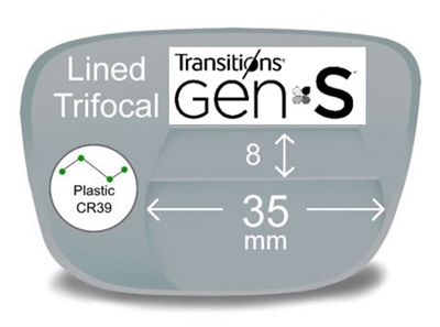 Lined Trifocal 8x35 Plastic Transitions VI Prescription Eyeglass Lenses