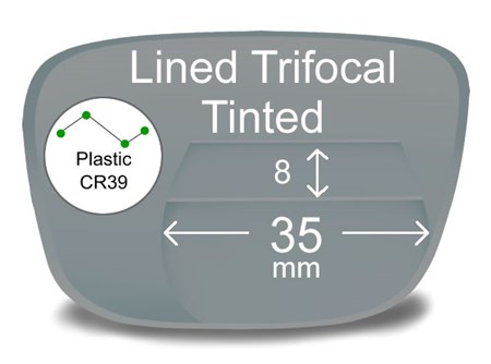 Lined Trifocal 8x35 Plastic Tinted Prescription Eyeglass Lenses