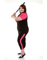 Combo Plus Size Baseball Shirt & Capri Pants Black with Crayon Pink Sleeves