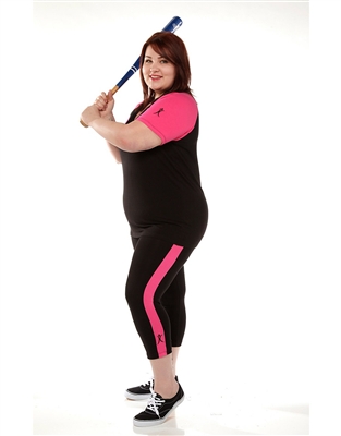 Combo Plus Size Baseball Shirt & Capri Pants Black with Crayon Pink Sleeves