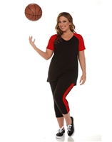 Combo Plus Size Baseball Shirt & Capri Pants Black with Red Sleeves