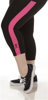 Plus Size Capri Pants - Black with Crayon Pink Stripes
