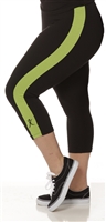 Plus Size Capri Pants - Black with Apple Green Stripes