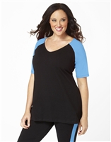 Plus Size Baseball Shirt - Black with Turquoise Sleeves