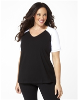 Plus Size Baseball Shirt - Black with White Sleeves