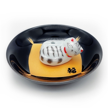 ARITA PLATE with Sleepy Cat Holder - Gray Tiger