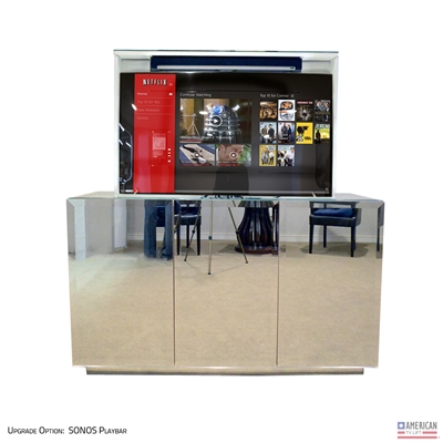 55" TV Lift Cabinet - Modern 3 Door Beveled Mirror