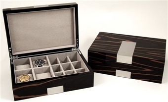 Burlwood Luxury Watch Box with Stainless Steel Accents