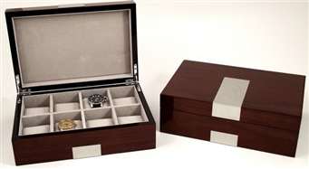 Walnut Luxury Watch Box with Steel Accents
