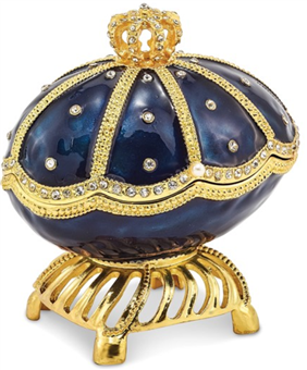 Majestic Royal Blue Musical Egg Trinket Box plays "Swan Lake"