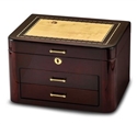 Executive Dark Wood Inlaid Jewelry Box with Burgandy Finish and Lock, Jere Wright JBC129