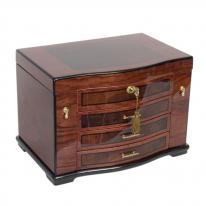 Stunning Fully Locking Wooden Jewelry Box Chest with Burled Inlay