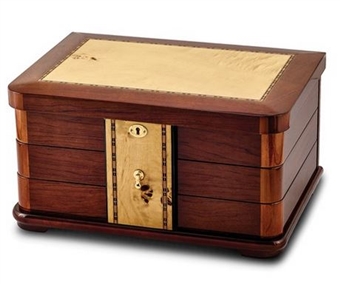 Fully Locking Swing Out Jewelry Box Chest with Bubinga Inlay