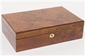 Burl Wood Watch Storage Box with Solid Top and Lock.