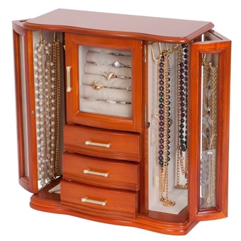 Etched Glass Upright Jewelry Box Armoire