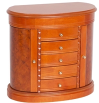 Rounded Classic Oak Finish Jewelry Box Armoire