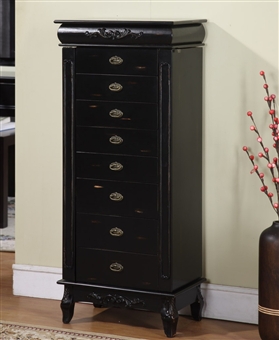 Large Black Antique Style Jewelry Armoire with 8 Drawers
