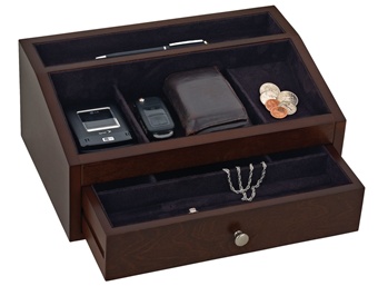 Mens Wooden Jewelry Box Valet with Drawer