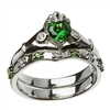 14k White Gold Green & White CZ Claddagh Ring Wedding Ring Set
