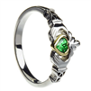 Sterling Silver Green CZ & 10k Gold Heart With Trinity Cuffs Claddagh Ring 8.2mm