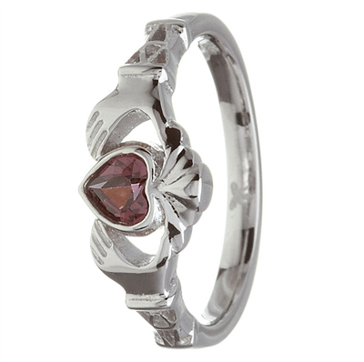 Sterling Silver Synthetic Garnet Jan Birthstone Claddagh Ring 11mm