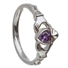 14k White Gold February CZ Amethyst Birthstone Claddagh Ring 11mm