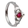 14k White Gold July Ruby (Synthetic) Birthstone Claddagh Ring 11mm