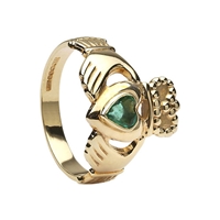 10k Yellow Gold Heart Shaped Emerald Claddagh Ring 13mm