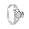 14k White Gold Diamond Claddagh Ring 12.4mm