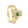 14k Yellow Gold Diamond & Emerald Claddagh Ring 12.2mm
