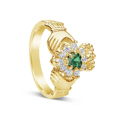 10k Yellow Gold Diamond & Agate Claddagh Ring 12.2mm