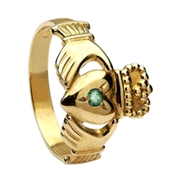 10k Yellow Gold No.3 Style Medium Emerald Claddagh Ring 13mm