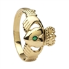 14k Yellow Gold Men's Emerald Large Claddagh Ring 14mm