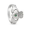 14k White Gold Men's Emerald Large Claddagh Ring 14mm