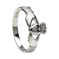 14k White Gold Small Heavy Small Claddagh Ring 8.6mm