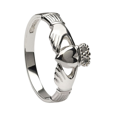 14k White Gold Small Heavy Small Claddagh Ring 8.6mm