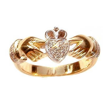 14k Yellow Gold Ladies Pave Diamond Claddagh Ring
