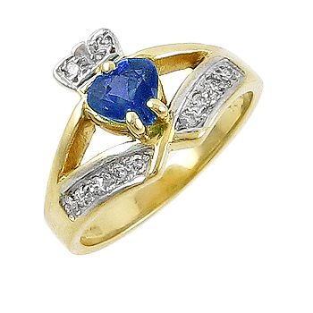 14k Yellow Gold Ladies Sapphire & Diamond Claddagh Ring