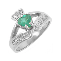 14k White Gold Ladies Emerald & Diamond Claddagh Ring