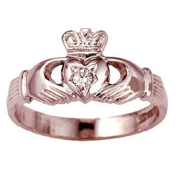 14k White Gold Ladies Pave Set Diamond Claddagh Ring